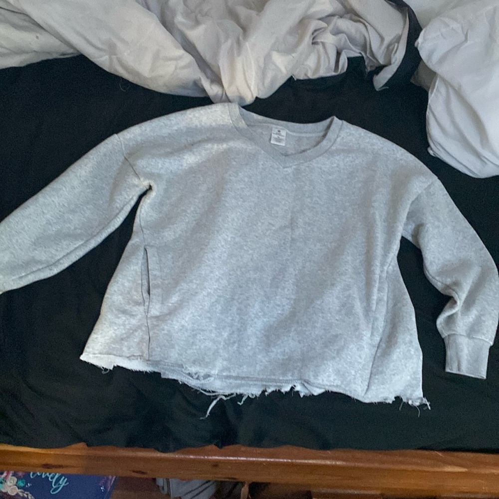 Cropped distressed grey sweater